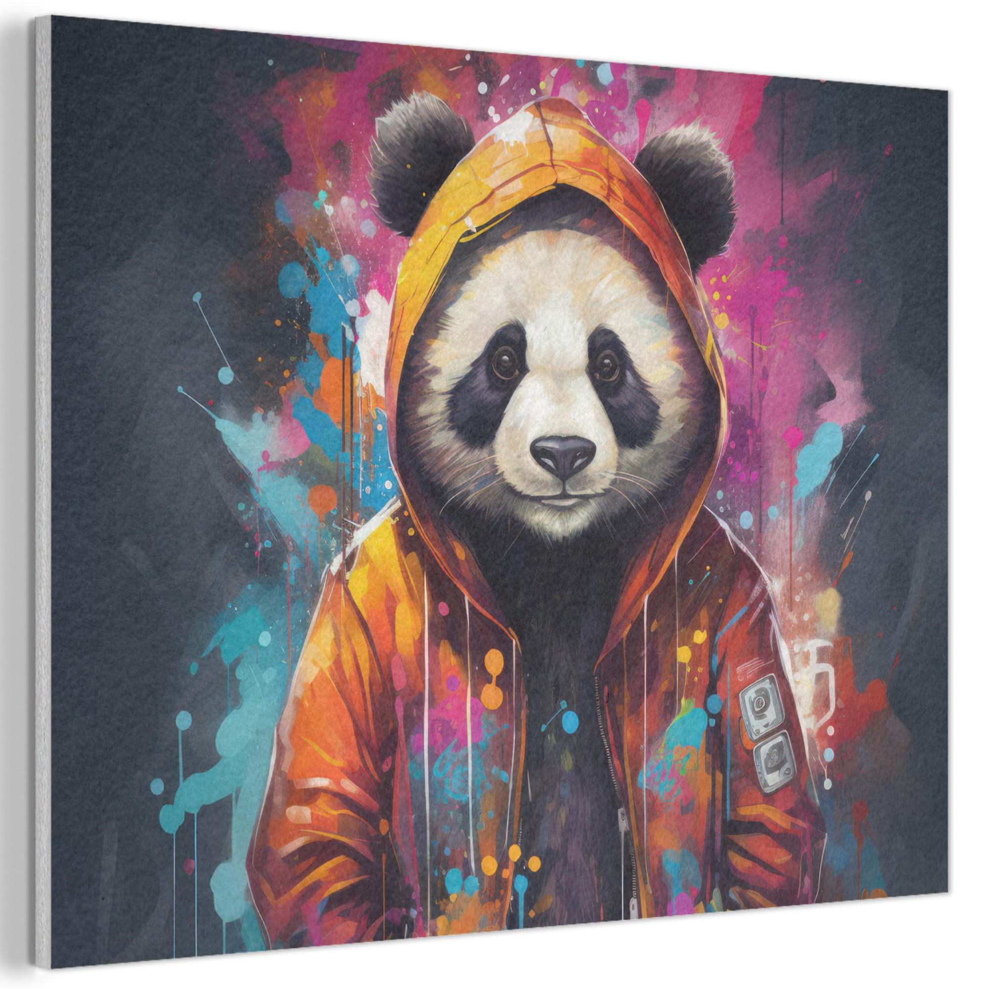 MuchoWow AKUSTICKÝ obraz Panda - Bunda - Graffiti - Oranžová 80x60 cm