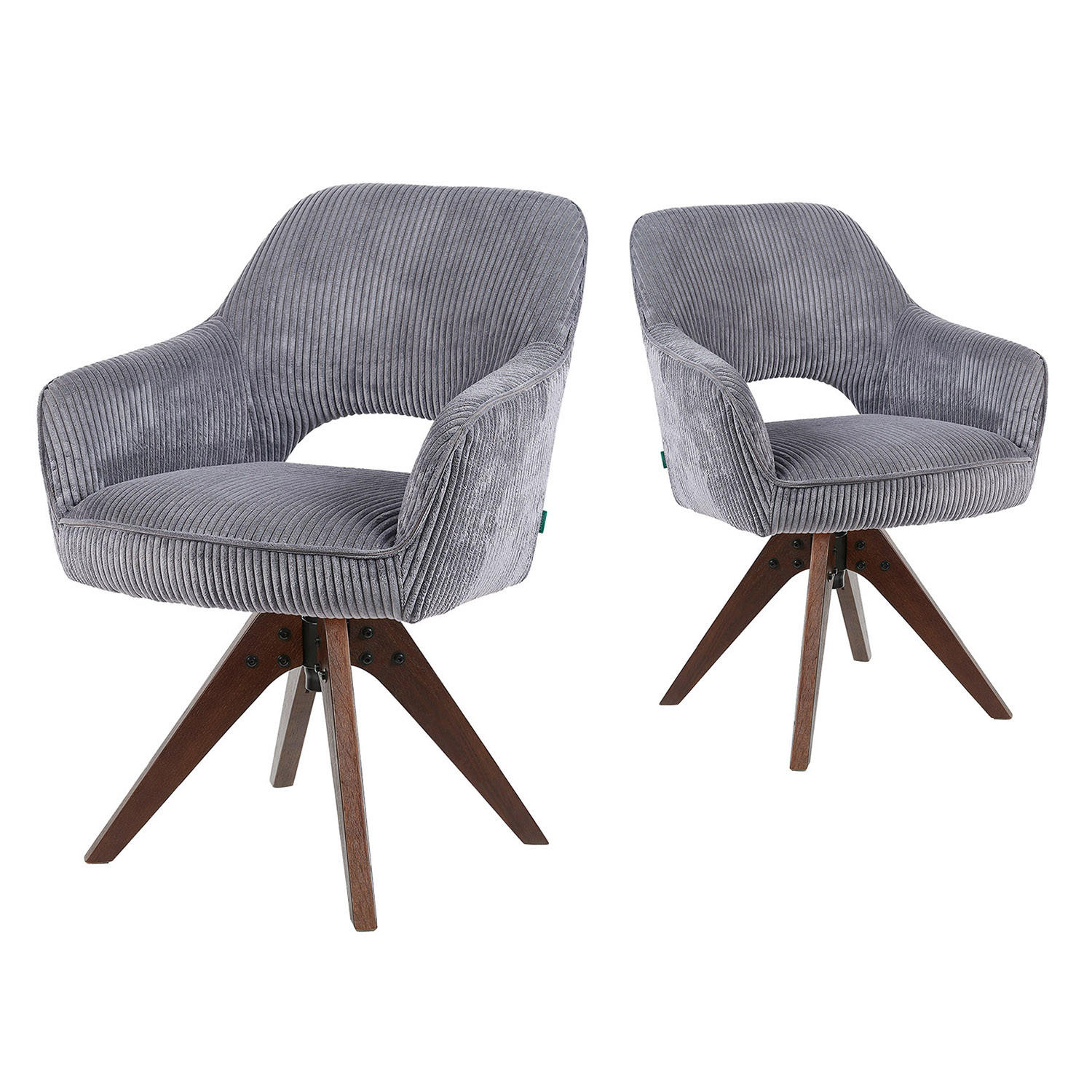 DREHSTUHL Mika-Lena 2er-Set - Nussbaumfarben/Grau, Eichenholz/Holz (60/87/65cm) - DUBI Möbel