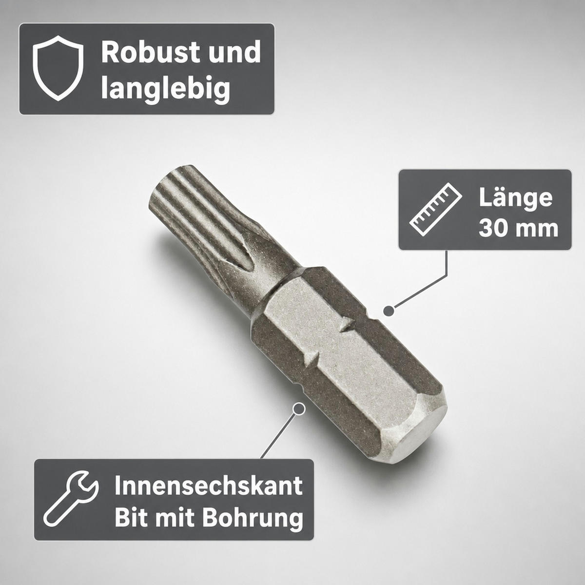 TT30 Bit - Edelstahlfarben, Metall (5/2/1cm) - BONI-SHOP