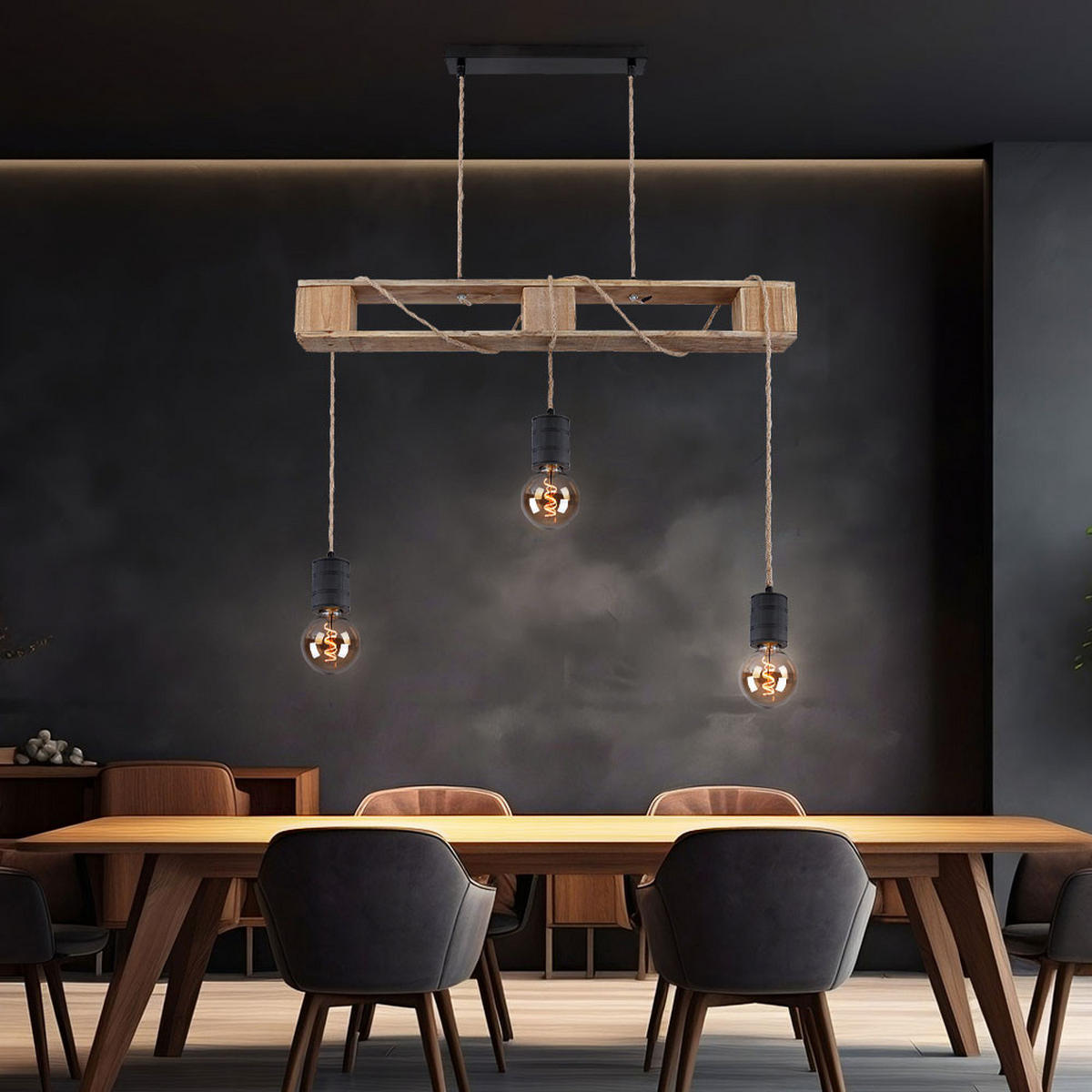 HÄNGELEUCHTE Joelle Schwarz Holzoptik - Schwarz, Holz (83/10/120cm) - Globo Lighting