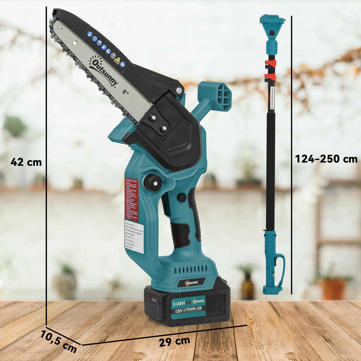 KETTENSÄGE 2-in-1 DE-13810 mit Teleskopstange und 8″ Schwert Blau - Blau, Metall (29/10.5/42cm) - ComfortXL