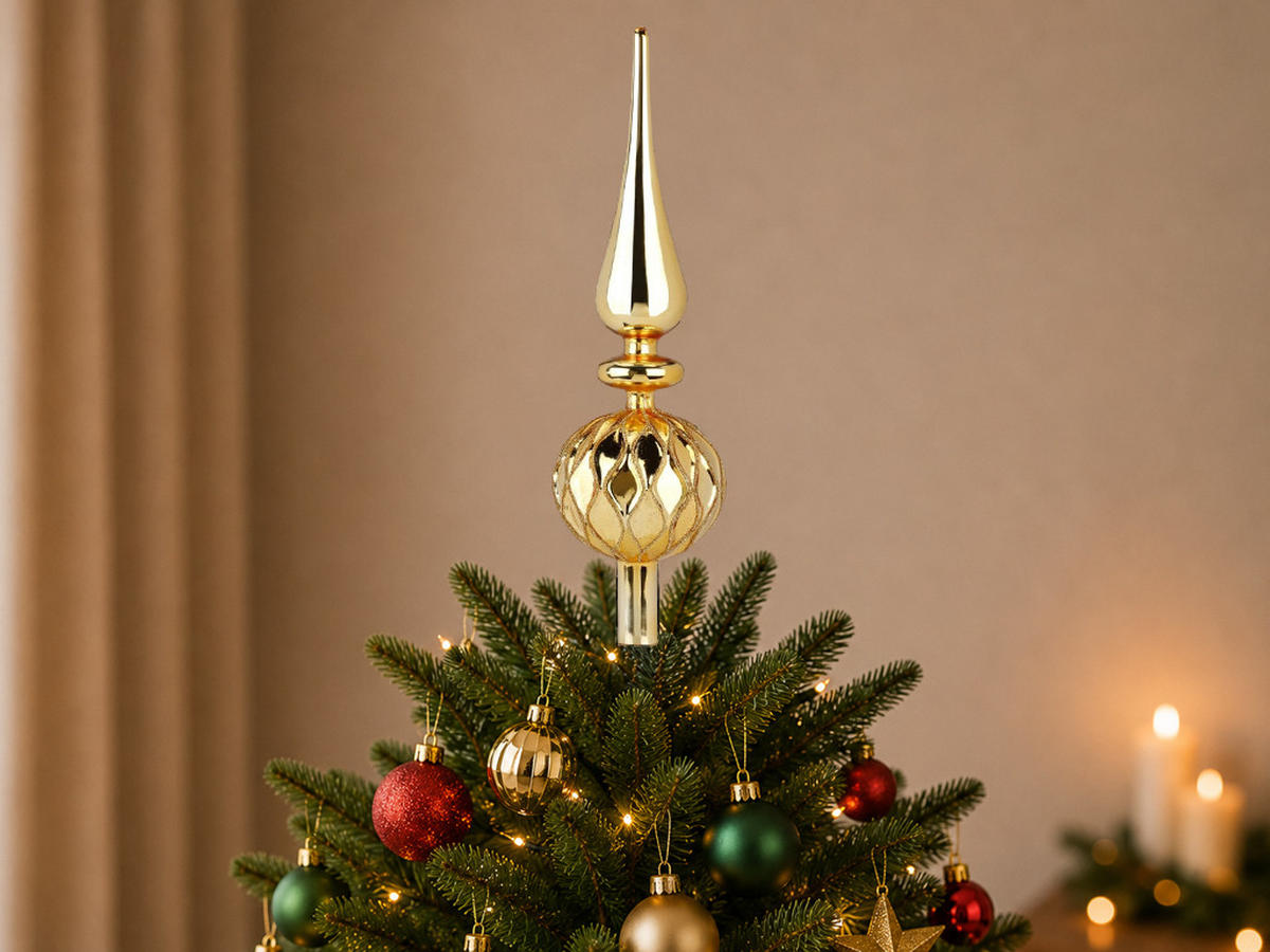 WEIHNACHTSBAUMSPITZE gold Glas, 31 cm - Goldfarben, Glas (31cm) - LAALU