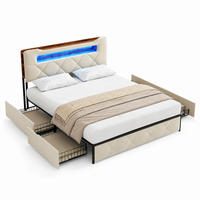 POLSTERBETT 160/200 cm Beige mit LED, USB & 4 Schubladen - Beige, Holz/Metall (160/200cm) - Joyfair