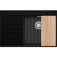 SPÜLBECKEN Sydney, 2-er set Schwarz 78/50 cm 1 Becken + Ablauf-Set + Küchenzubehörset ab 50er Unterschrank - Chromfarben/Beige, Kunststoff (78/20/50cm) - Primagran