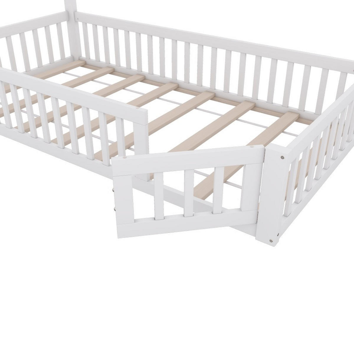 HAUSEBETT 90 x 200 cm mit Lattenrost in Weiß - Weiß, Holz (90/200cm) - KOMHTOM