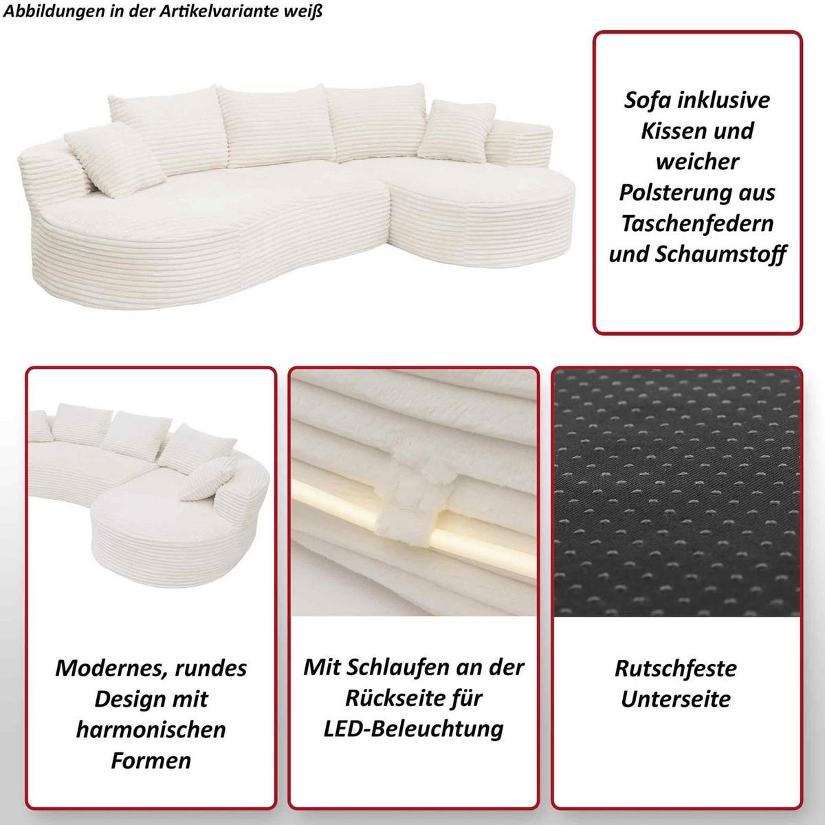 SOFA-GARNITUR Weiß - Weiß, Textil (296/61/159cm) - MCW