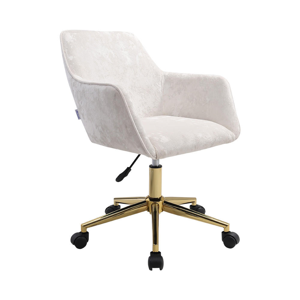 DREHSTUHL Home-Office-Stuhl aus Schaumstoff Metall mit Armlehnen Rollen und Samtbezug GoldfußBeige Höhenverstellbarer 60 x 50 x 81-88 cm - Beige/Goldfarben, Textil/Metall (60/88/50cm) - Livingandhome