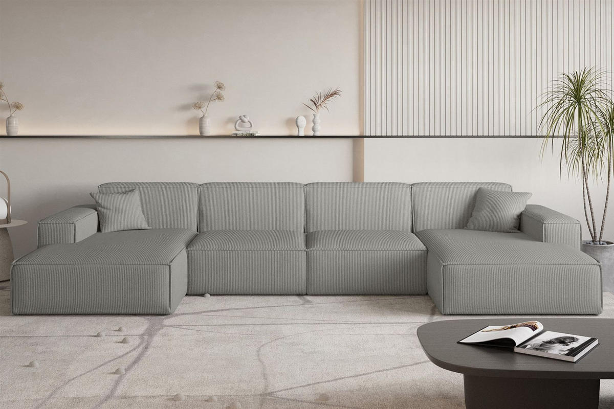 WOHNLANDSCHAFT Celes Premium In Scala - Grau, Holzwerkstoff/Textil (379/73/165cm) - Fun Möbel