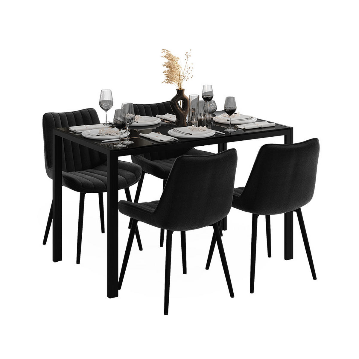 JÍDELNÍ STŮL SESTAVA Grand, Černá, 120 x 70 cm se 4 židlemi (černé) - černá, sklo (120/74.5/70cm) - Vicco