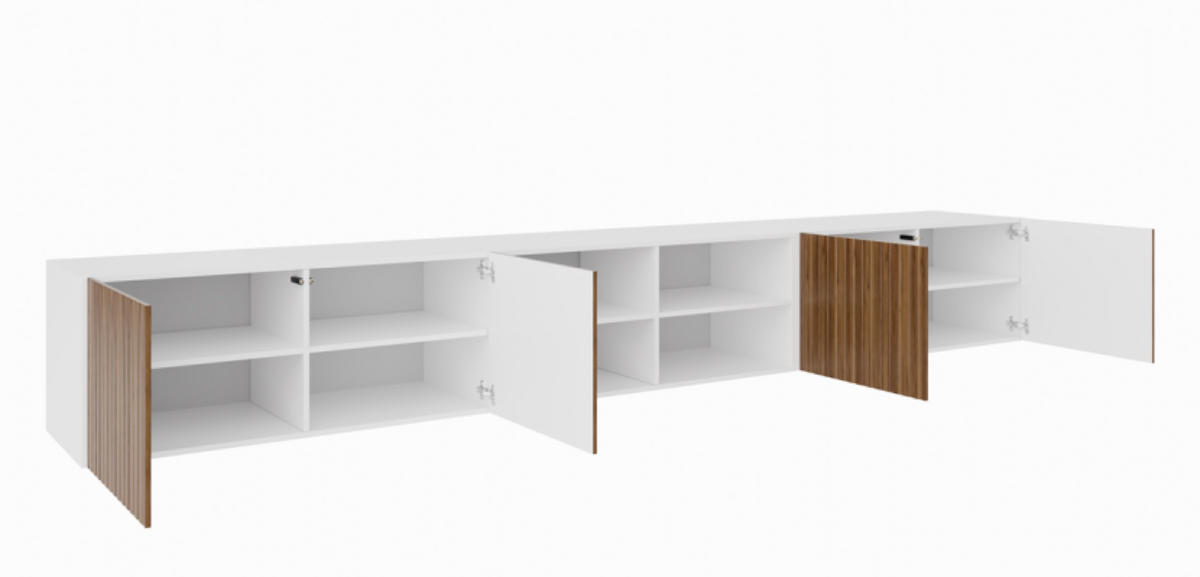 TV-SCHRANK Weiß Katania Eiche Rillenfront Offene Regale 300 cm - Eichefarben/Braun, Holzwerkstoff (300/41/40cm) - Sepro Meble