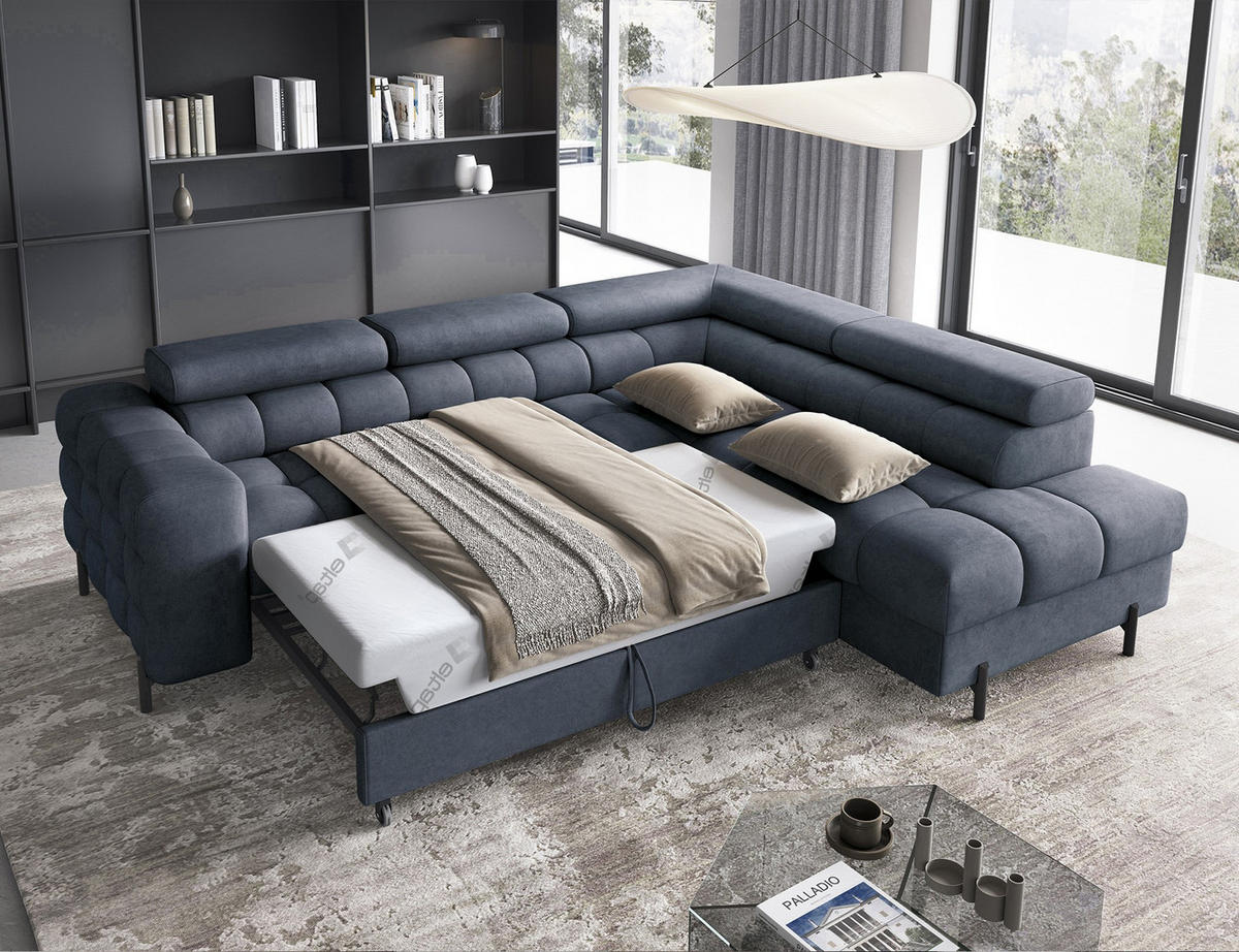 ECKSOFA Ferrucio R - Anthracite (Aura 40) - Anthrazit, Holzwerkstoff (276/200cm) - Möblo