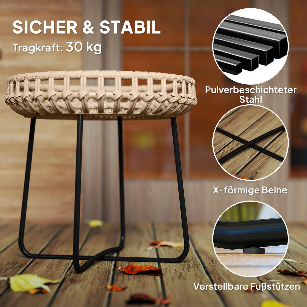 BEISTELLTISCHE DE-06650 2er Set, rund, mit X-Beine, verstellbare Fußpads Braun - Braun, Kunststoff/Metall (56/56/55cm) - ComfortXL