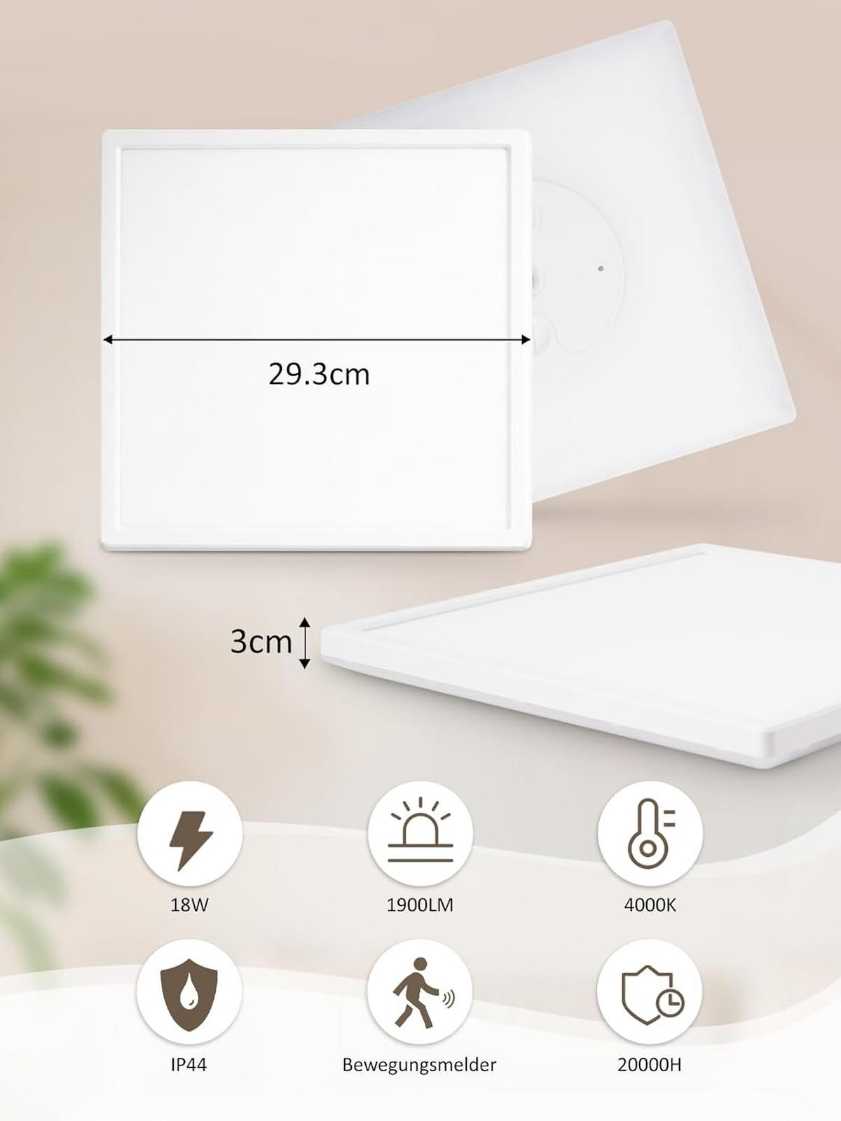 LED-DECKENLEUCHTE 29.3/29.3/3cm - Weiß, Kunststoff (29.3/29.3/3cm) - Nettlife