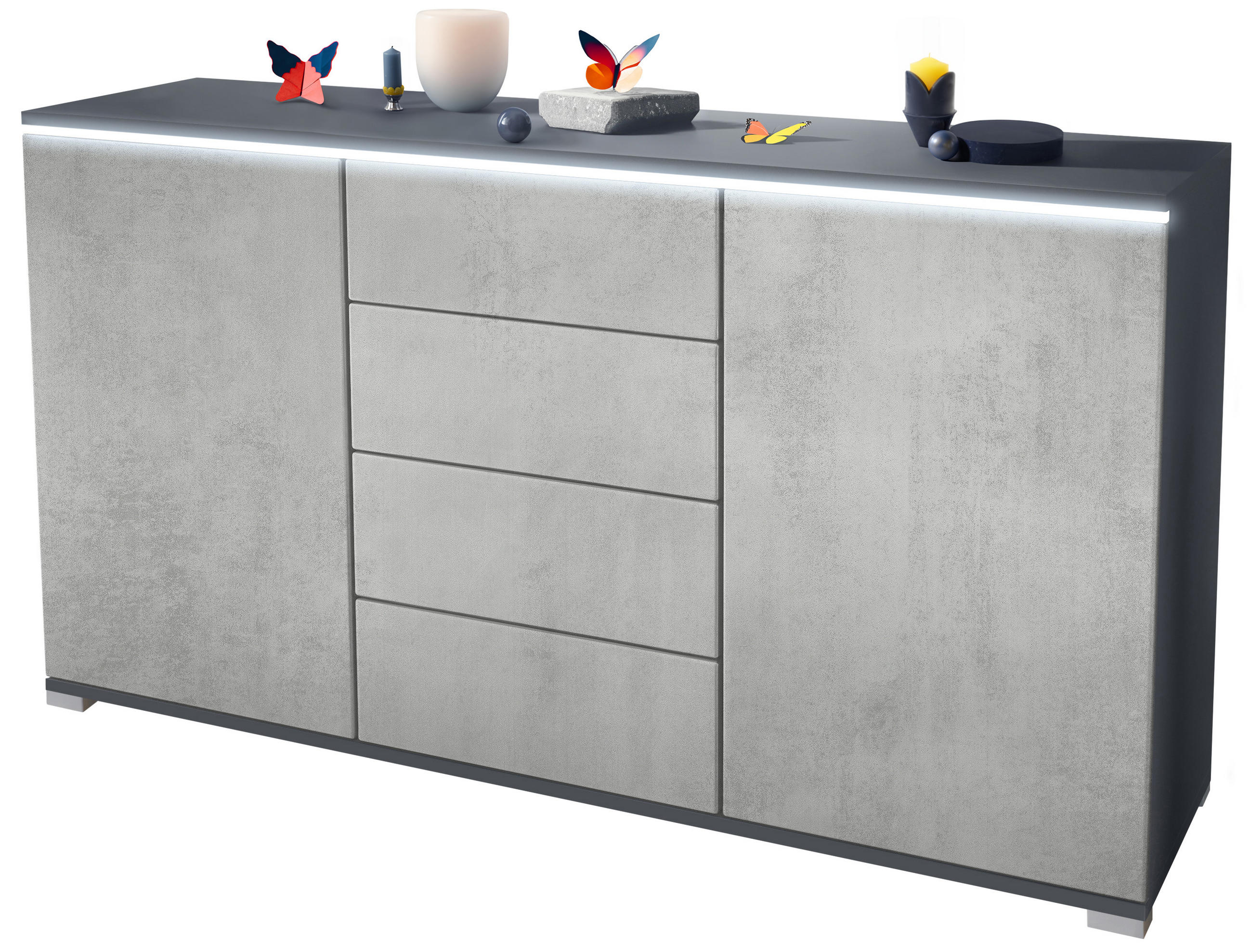 SIDEBOARD Faro Beton Oxid Optik - Hellgrau, Holzwerkstoff (138.5/75.5/35cm) - Vladon