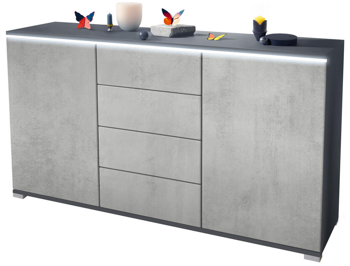 SIDEBOARD Faro Beton Oxid Optik - Hellgrau, Holzwerkstoff (138.5/75.5/35cm) - Vladon