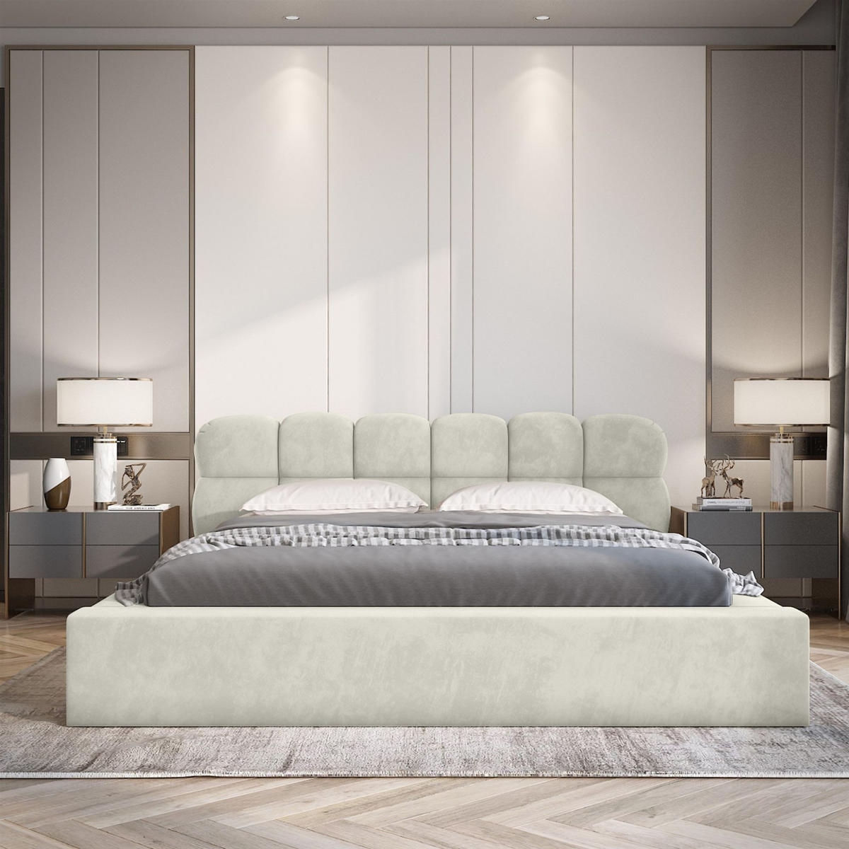 POLSTERBETT Grove In Ditra Komplettset - Creme, Holzwerkstoff/Textil (140/200cm) - Fun Möbel