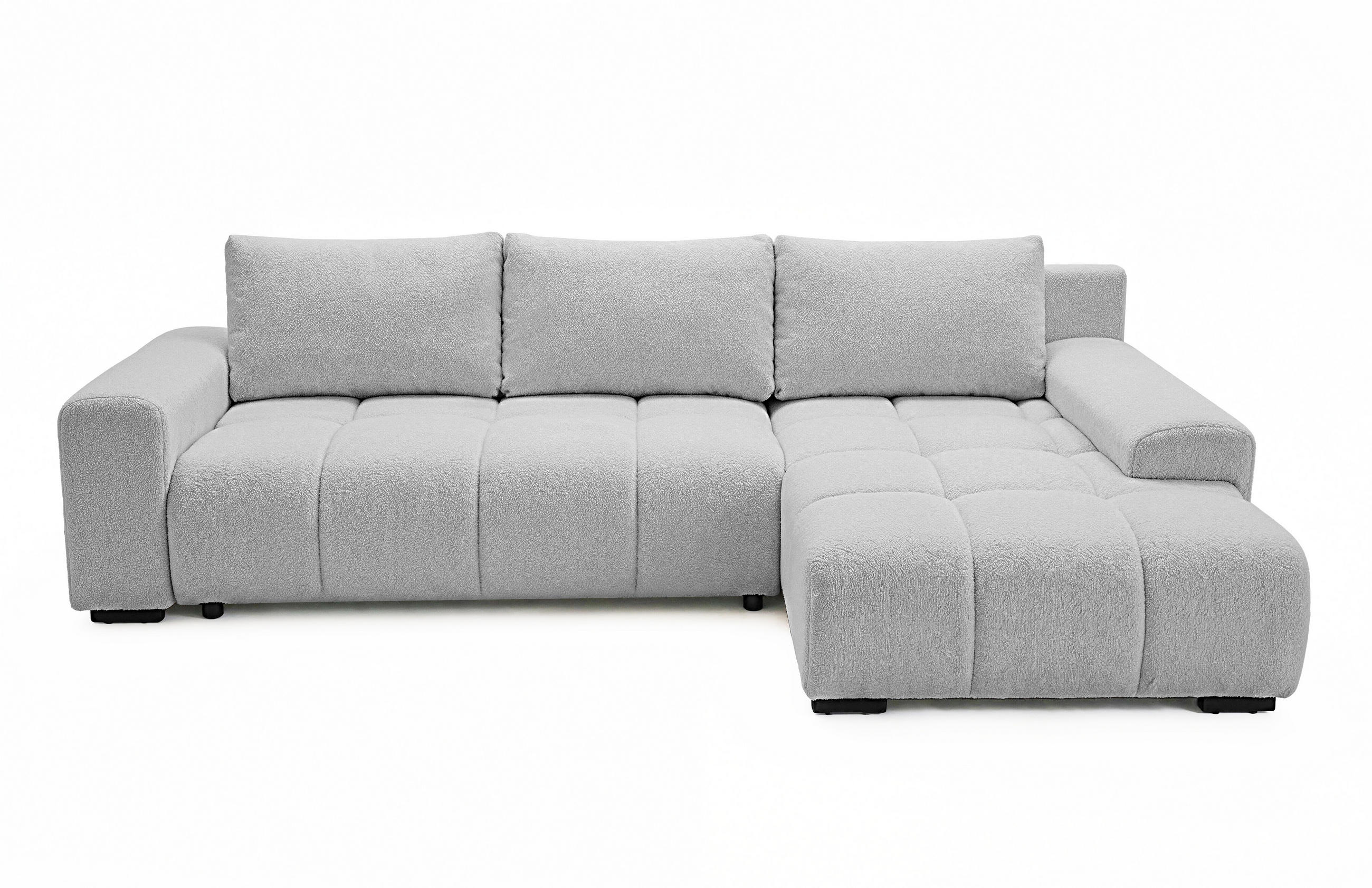 ECKSOFA Ovia mit Bettkasten und Schlaffunktion, Bouclé-Stoff in L-Form - Hellgrau, Textil (270/185cm)