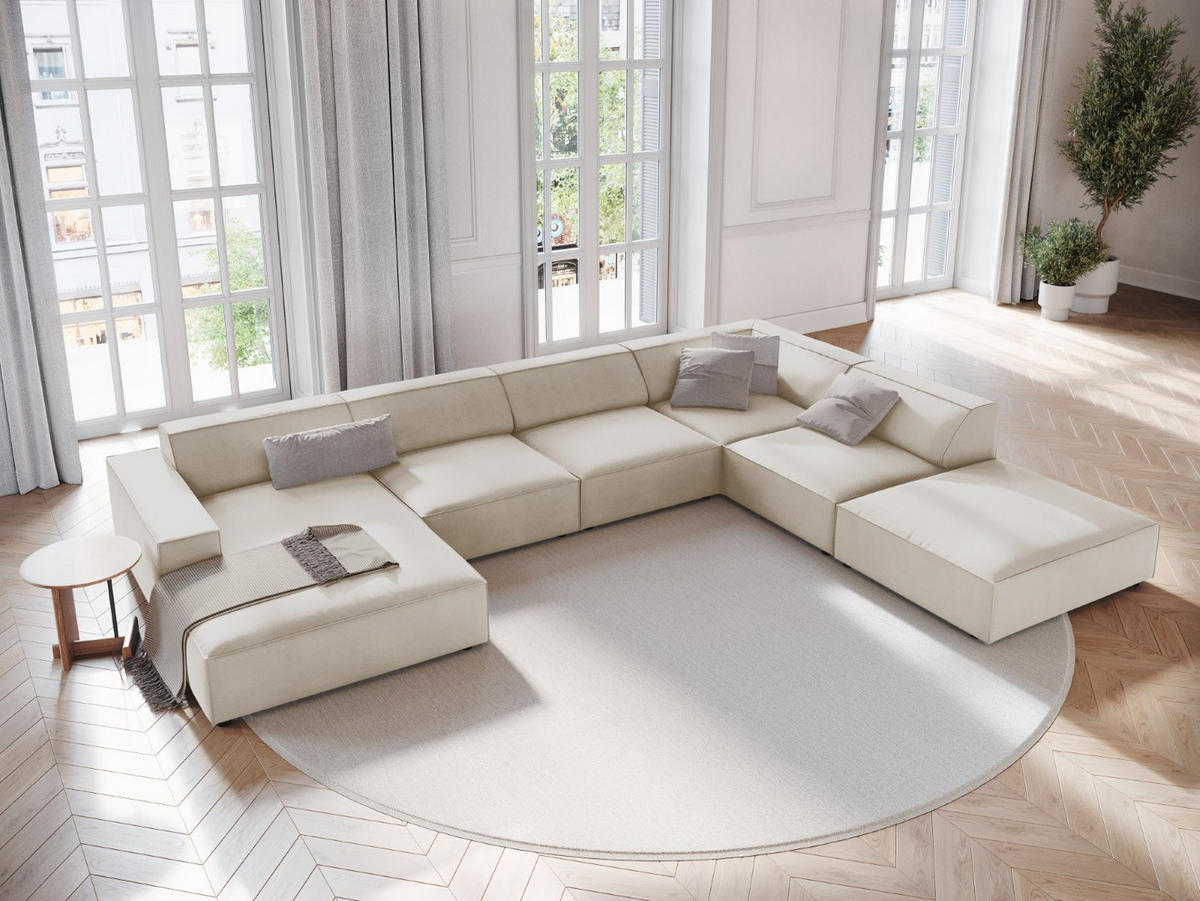 PANORAMASOFA rechts Jodie aus Samt dunkelbeige 7 Sitzplätze - Mokka, Textil (262/70/364cm) - Micadoni