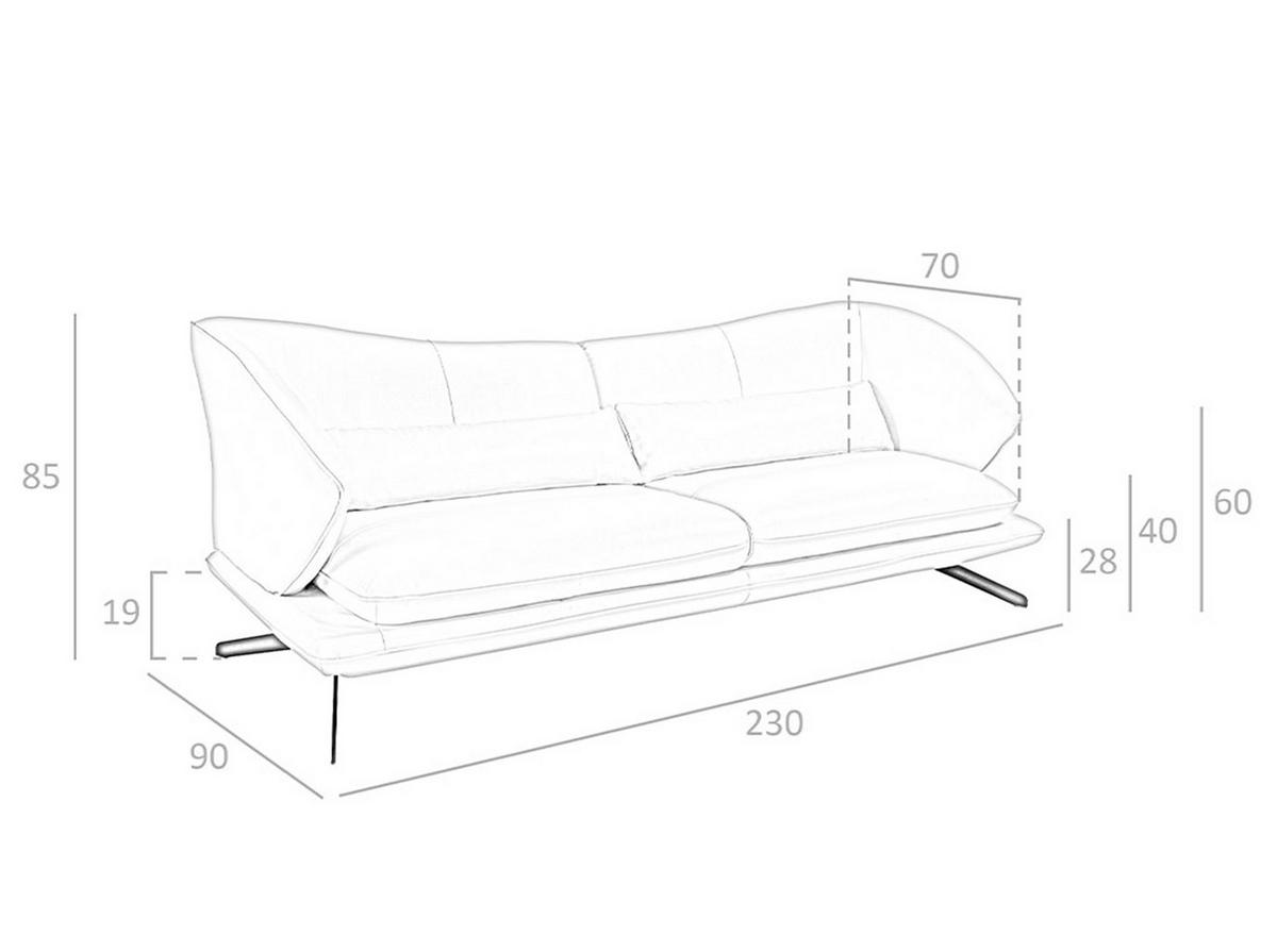 SOFA 3-SITZER Taupe Grau Schwarz 230/90/85 cm - Dunkelgrau/Schwarz, Leder (230/85/90cm) - ANGEL CERDA