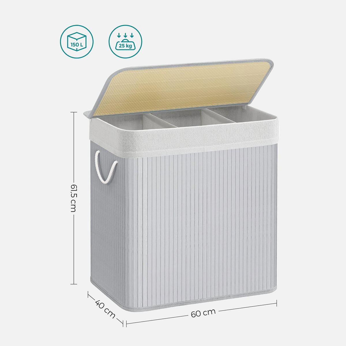 WÄSCHEKORB Cairo - Grau, Holzwerkstoff (40/61.5/60cm) - Hansiro