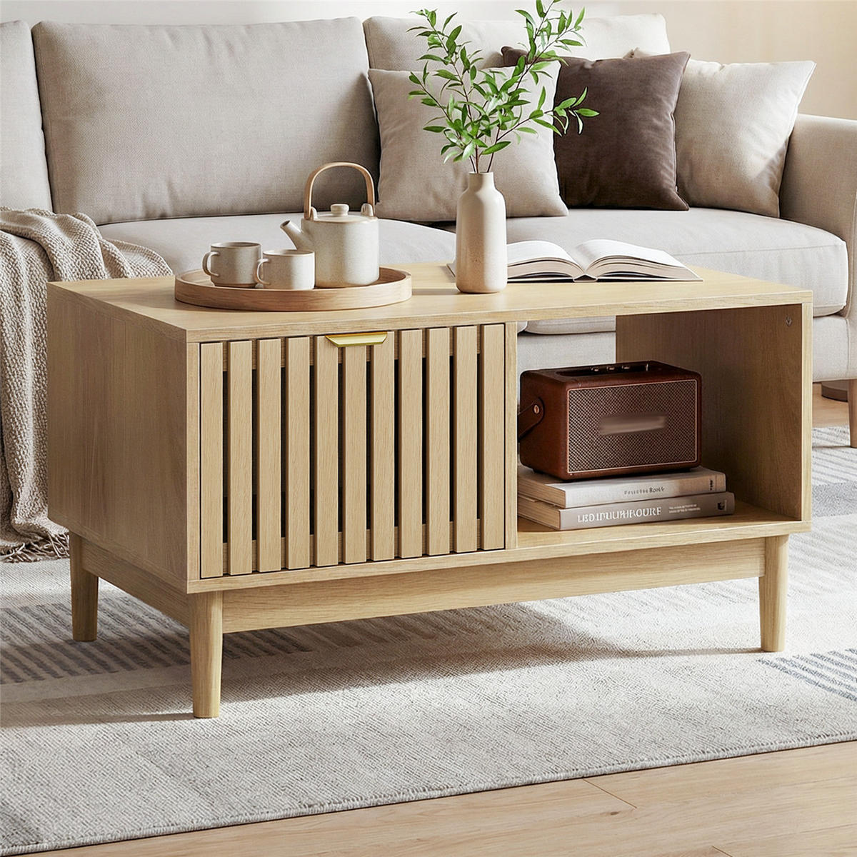 COUCHTISCH 80 cm Schublade Eiche Massivholz - Naturfarben, Holz (80/50/45cm) - Kaket
