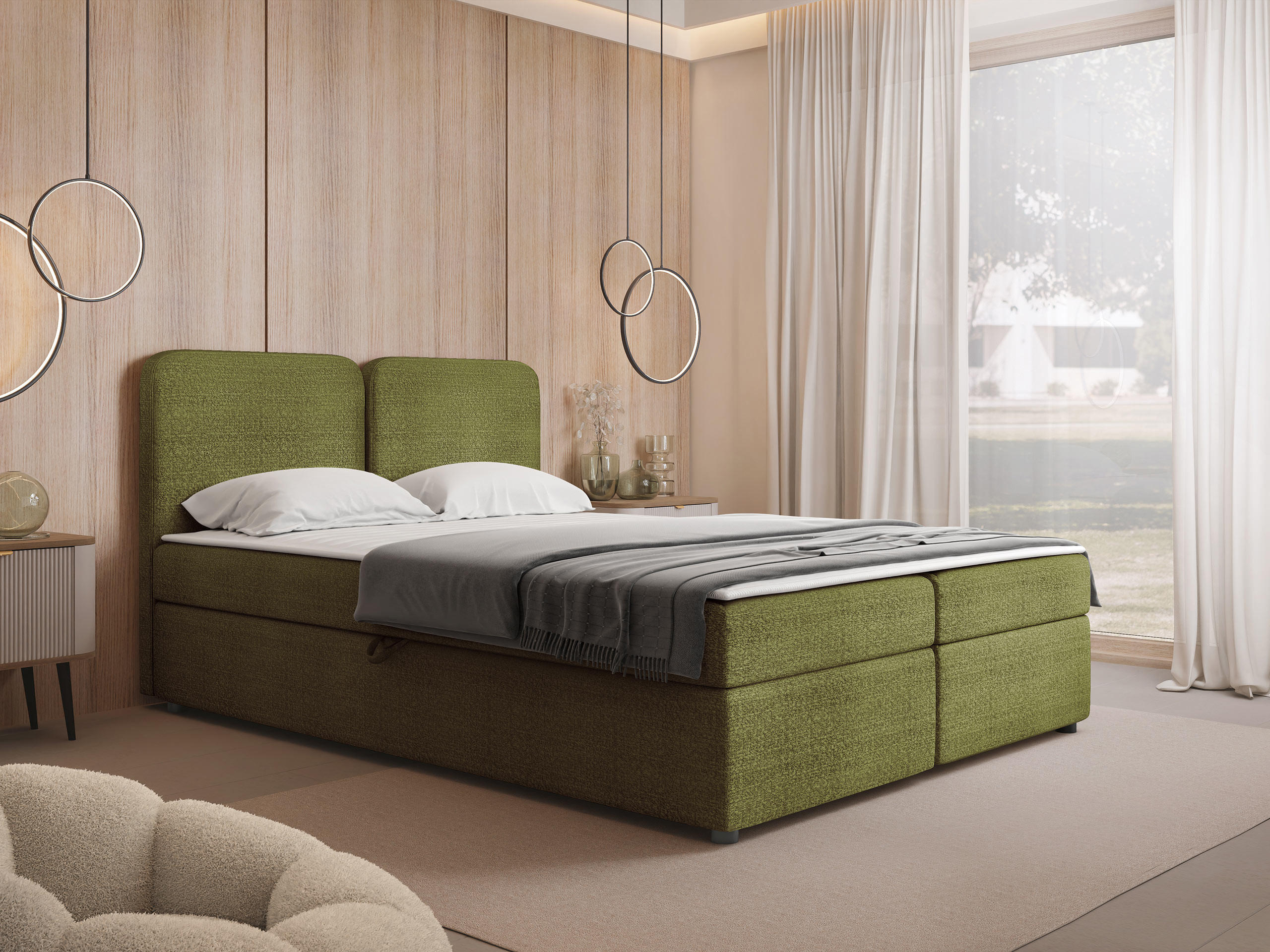 BOXBETT Boho - Schwarz/Mintgrün, Holz/Holzwerkstoff (140/200cm) - MIRJAN24