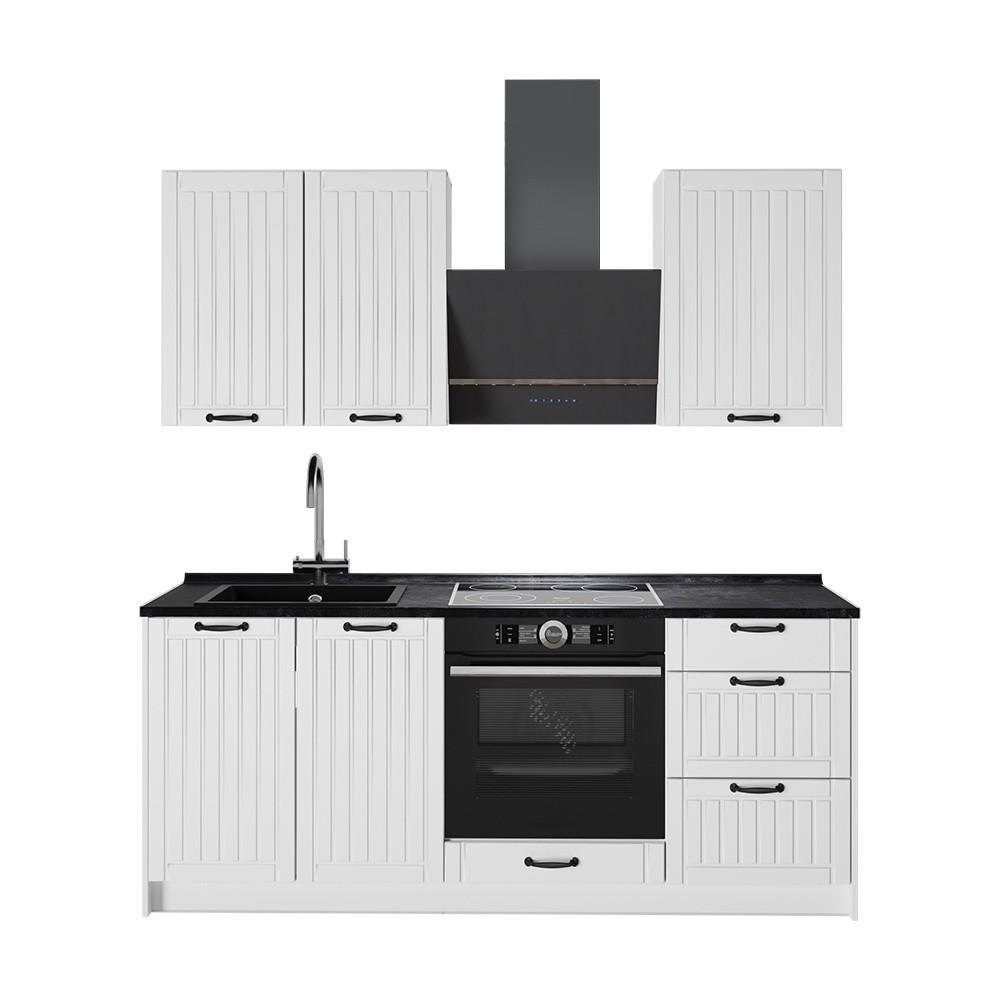 SINGLEKÜCHE Fame-Line, Weiß Landhaus/Weiß, 190 cm, AP Anthrazit - Weiß, Holzwerkstoff (190/82/60cm) - Vicco