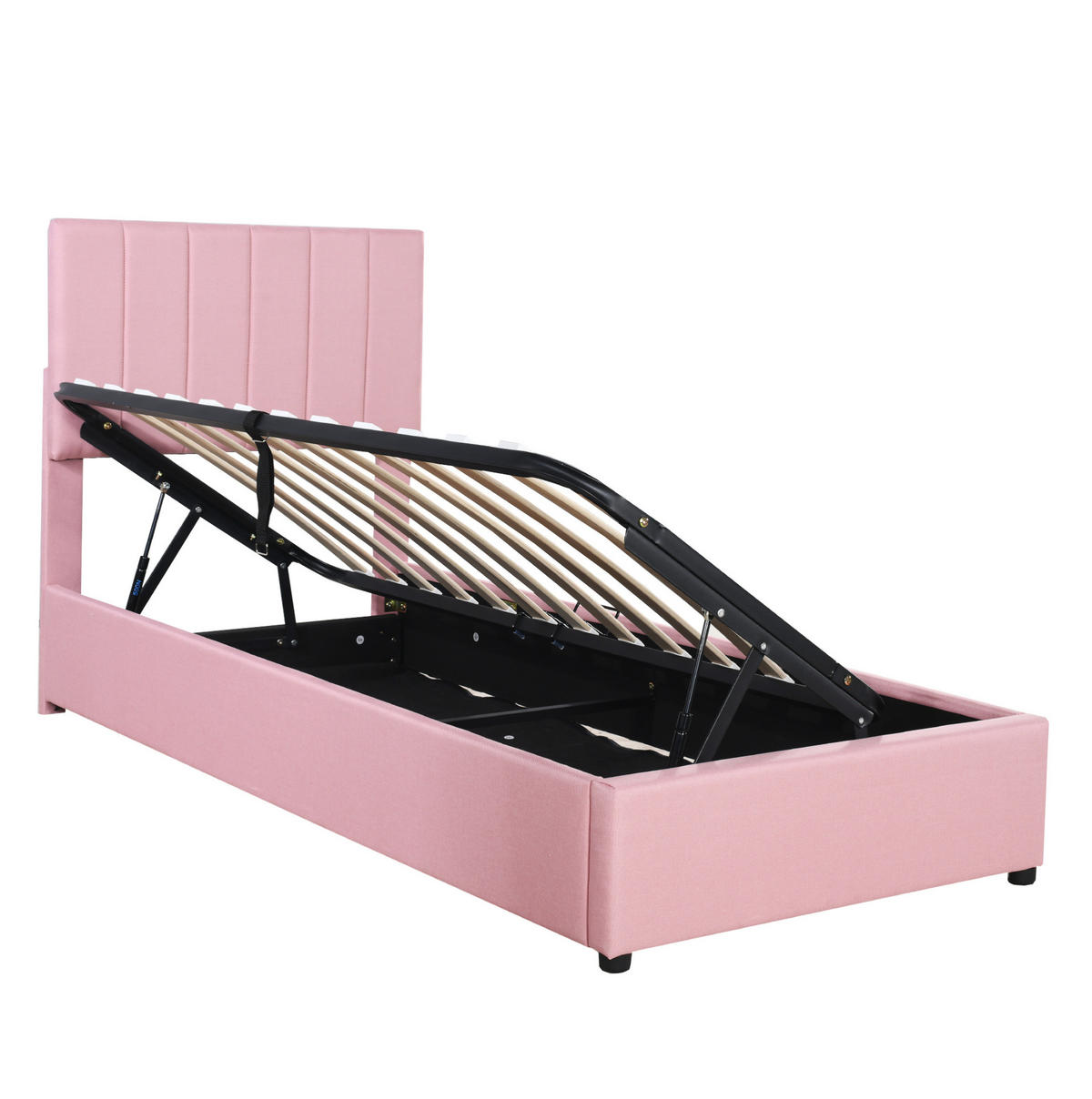 KINDERBETT Polsterbett 90/200 cm aus Leinenstoff mit hydraulischem Stauraum Rosa - Pink, Textil (90/200cm) - Modenvie