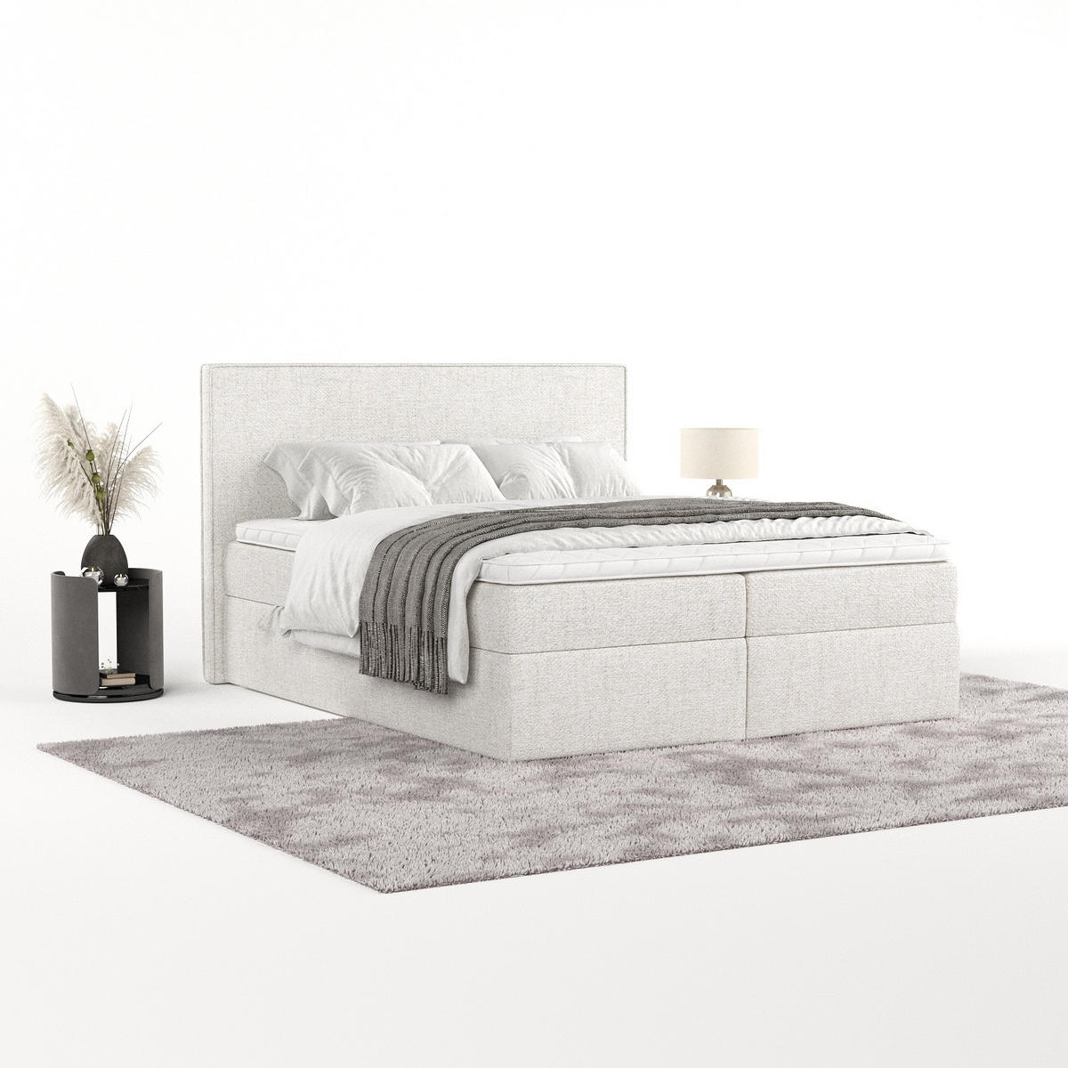 BOXBETT Nuvia 180/200 cm Creme im Neve Stoff - Creme/Schwarz, Holz/Holzwerkstoff (180/200cm) - AltaBeds