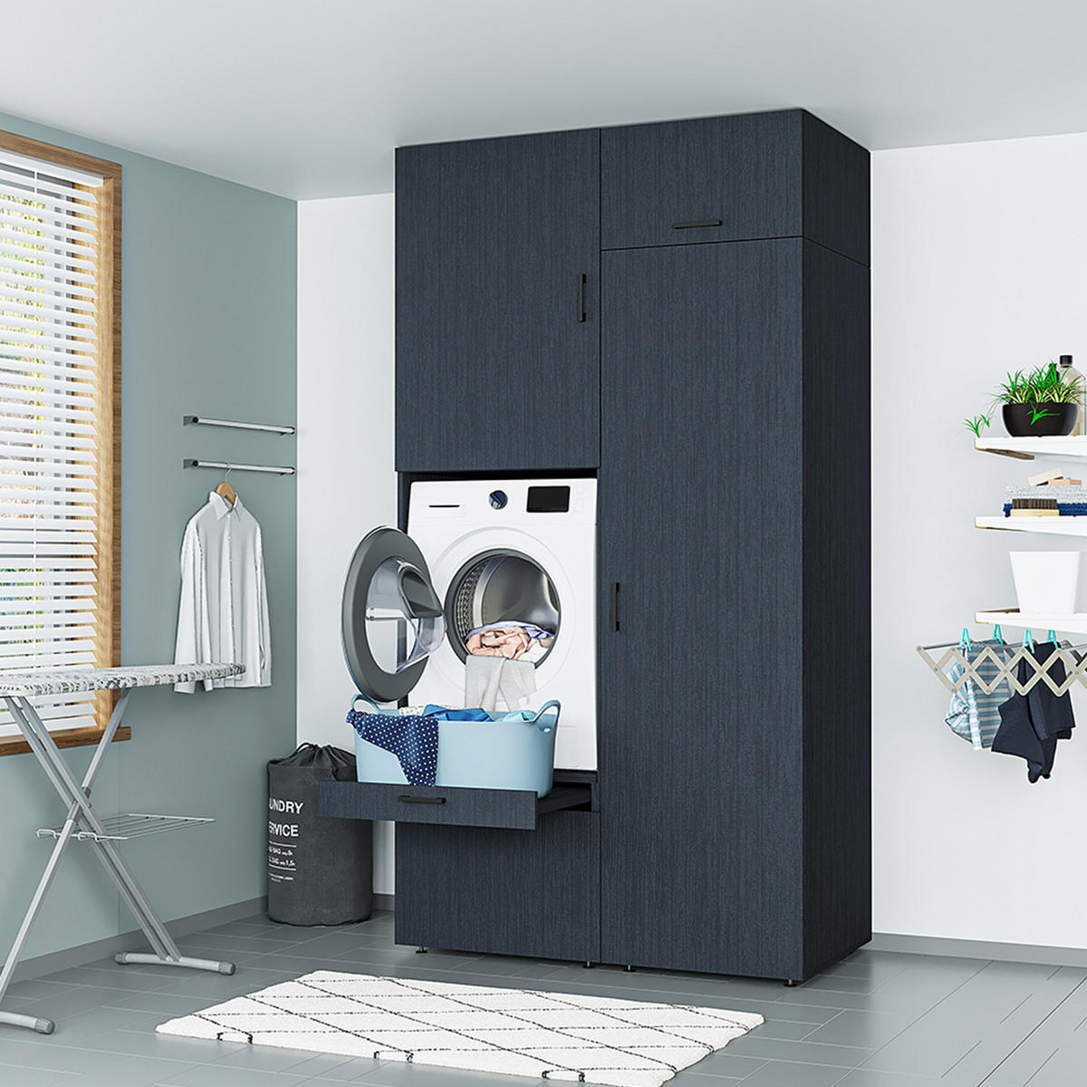 WASCHMASCHINENSCHRANK Serie 2 127cm Breit, 240cm Hoch - Schwarz, Holzwerkstoff (127/240/67cm)