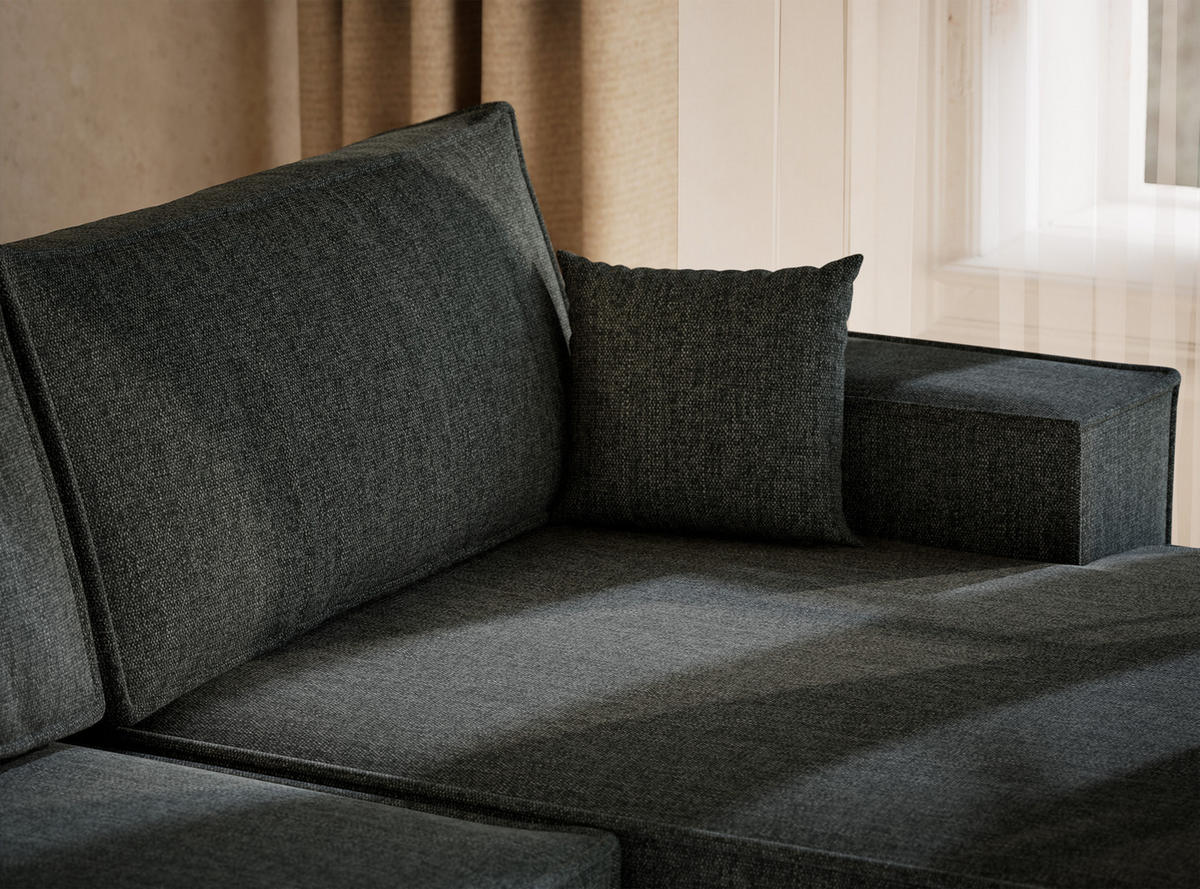 WOHNLANDSCHAFT Kyoto Blau Webstoff - Blau/Schwarz, Holz/Holzwerkstoff (398/70/148cm) - Maison de Reve