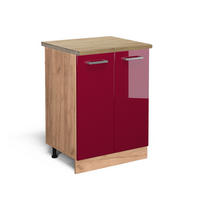 KÜCHENUNTERSCHRANK R-Line Rot Hochglanz 60 cm , AP Eiche - Honigeiche/Bordeaux, Holzwerkstoff (60/81.6/60cm) - Vicco