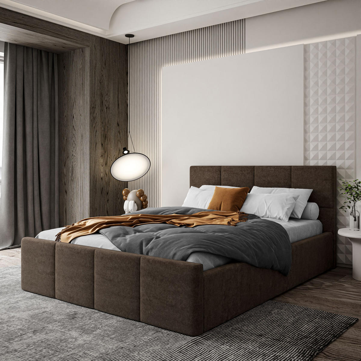 POLSTERBETT AVA 140x200 cm Boston Brown, 34 Holzlatten, Kopfteil 91 cm - Braun, Textil (140/200cm) - Lookway