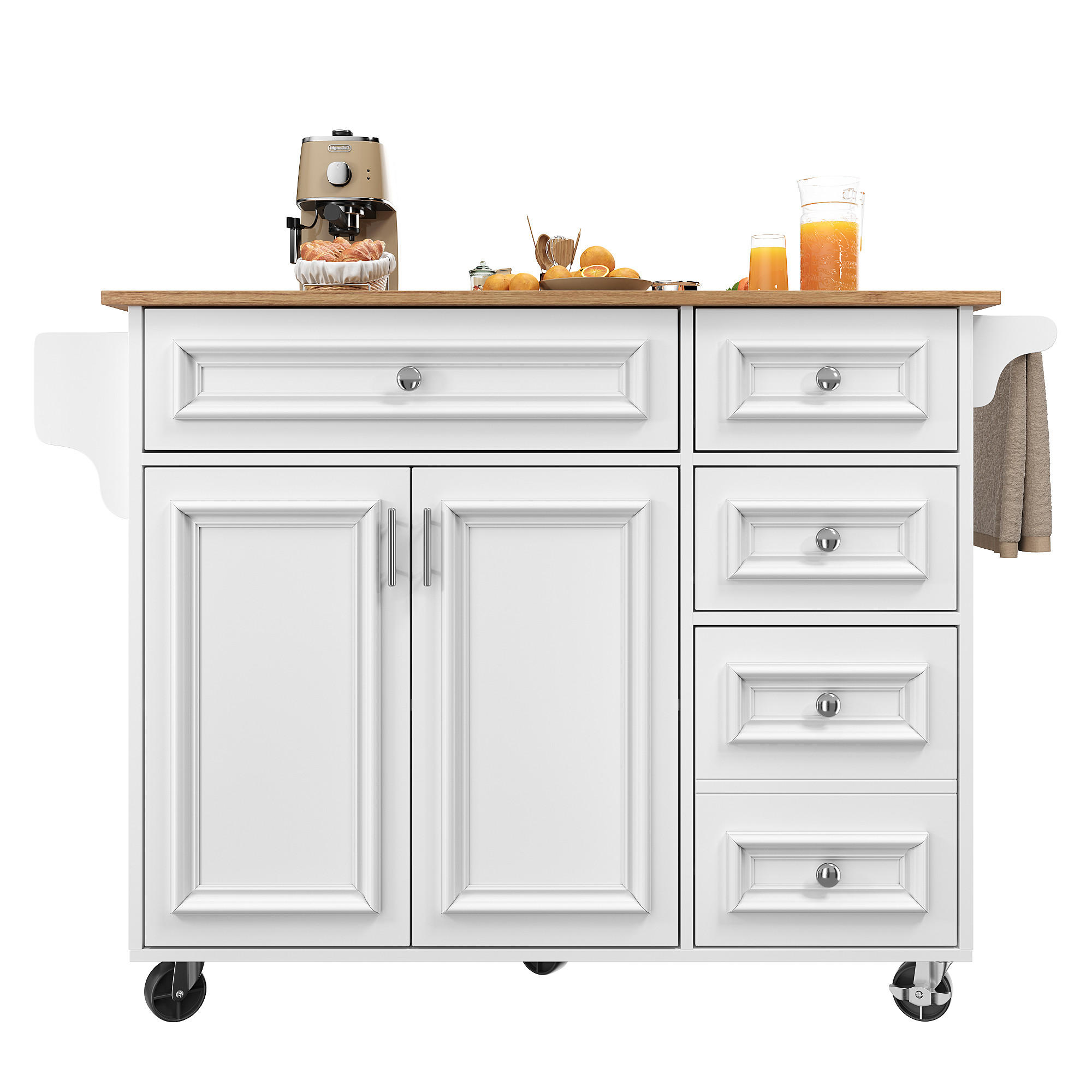 KÜCHENINSEL mit höhenverstellbarer Tischplatte und großzügigem Stauraum - Weiß, Holzwerkstoff/Metall (110/92/75cm) - Urban Meuble