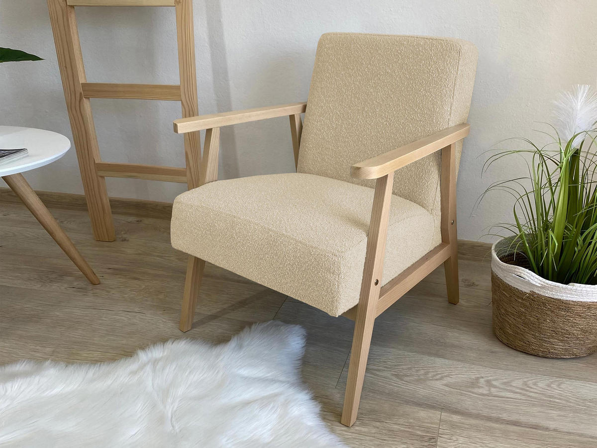 SESSEL Retro Boucle - Naturfarben, Holz/Textil (59/76/67cm) - MIRJAN24