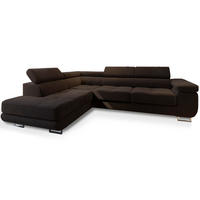 ECKSOFA SELVA L-S Braun Velours-Stoff mit Schlaffunktion - Braun, Holz (275/202cm) - MASSENO