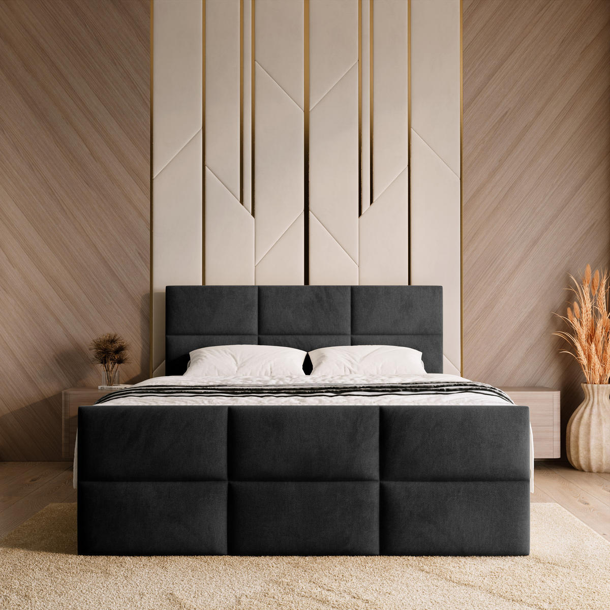 BOXSPRINGBETT Boston Duo Mit Bettkasten, Topper und Matratze Schwarz Kronos 07 180x200 cm - Schwarz, Textil (180/200cm) - Bromarkt