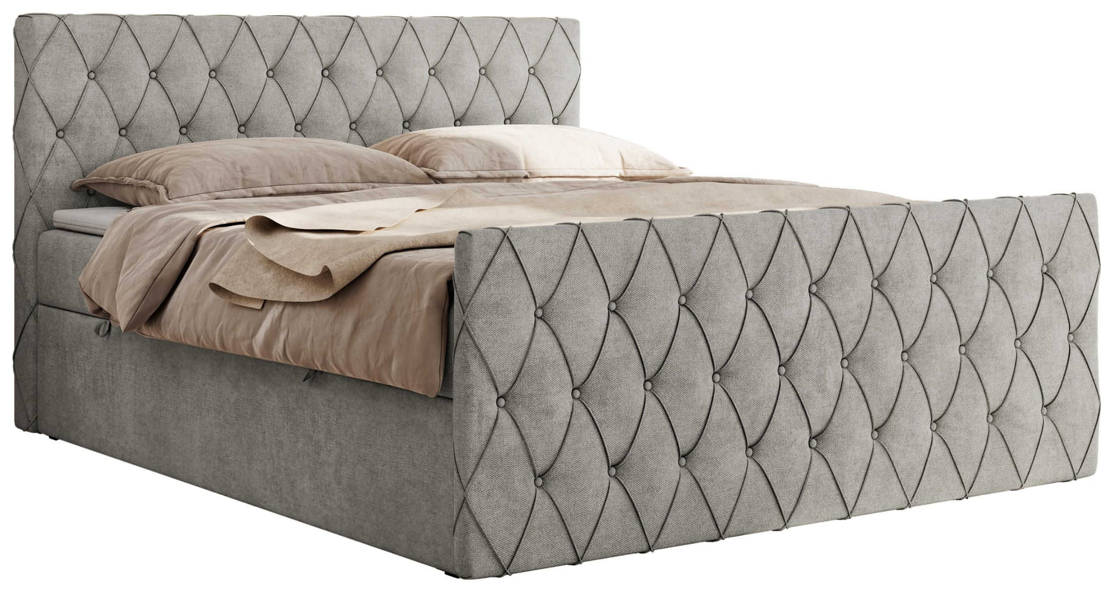BOXBETT MIREN DUO 120/200 - Hellgrau Strukture - H3 - Hellgrau, Holz/Textil (120/200cm) - MKS