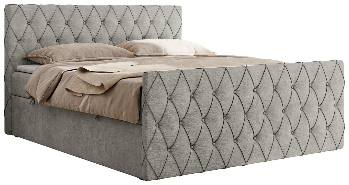 BOXBETT MIREN DUO 180/200 - Hellgrau Strukture - H3 - Hellgrau, Holz/Textil (180/200cm) - MKS