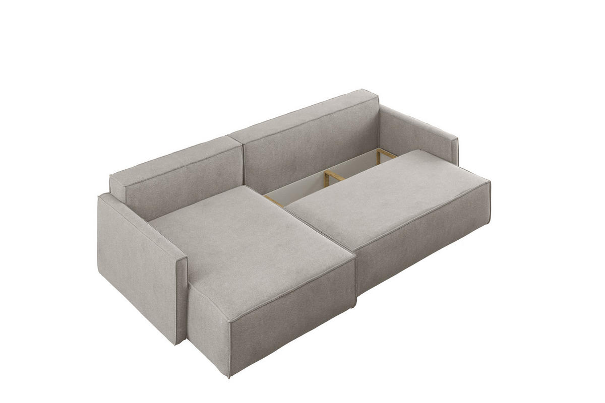 SCHLAFSOFA Carlos L-Form, Ecksofa Mit Bettkasten Und Schlaffunktion Stoff Salvador Links Beige - Creme, Holz/Textil (142/83/250cm) - Kaiser Möbel