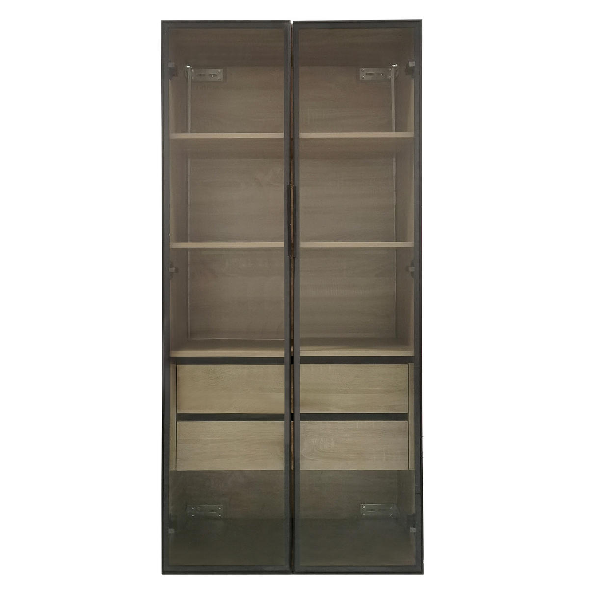 MIDISCHRANK 2er-Set Badezimmerschränke 73 cm aus MDF mit LED-Beleuchtung und Milchglastüren Natur - Naturfarben, Holzwerkstoff (74/155/36cm) - Modenvie