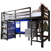 HOCHBETT 90/200 cm in Schwarz – mit LED, Sitzkissen und Stoff-Stauraum - Schwarz, Metall (90/200cm) - BEAOK