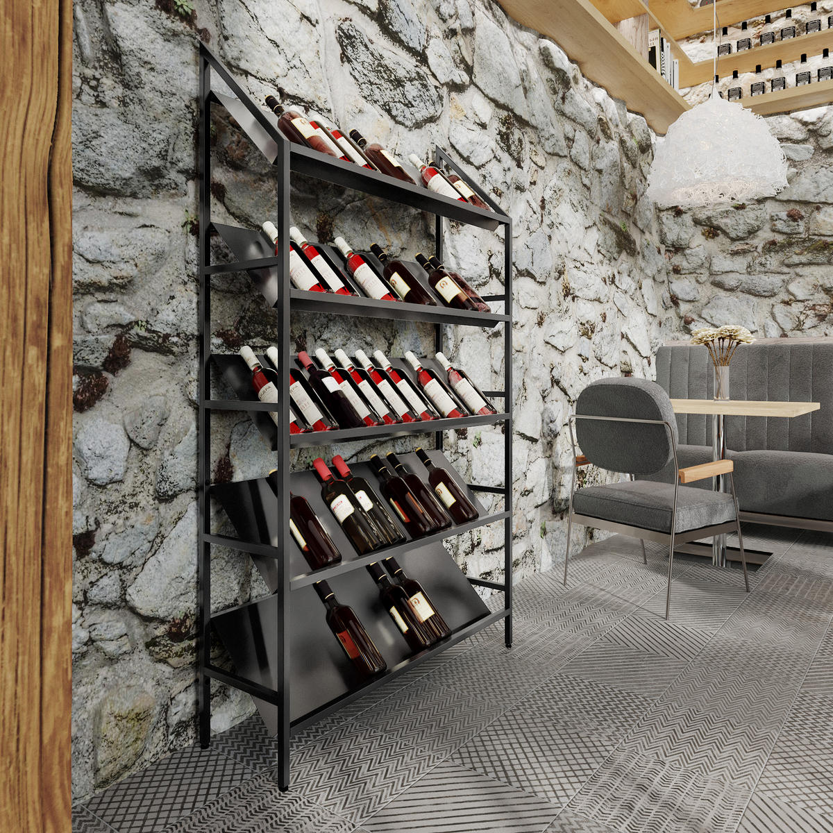 WEINREGAL für 60 Flaschen aus Metall, schwarz Bordeaux - Schwarz, Metall (100/170/30cm) - Metalo Pro