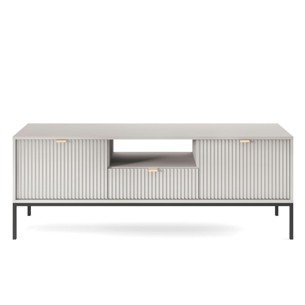 LOWBOARD TV NANAIMO RTV1-2D1S Profilierte Fronten, Grau - Grau, Holzwerkstoff/Kunststoff (154/56/39cm) - Komodee