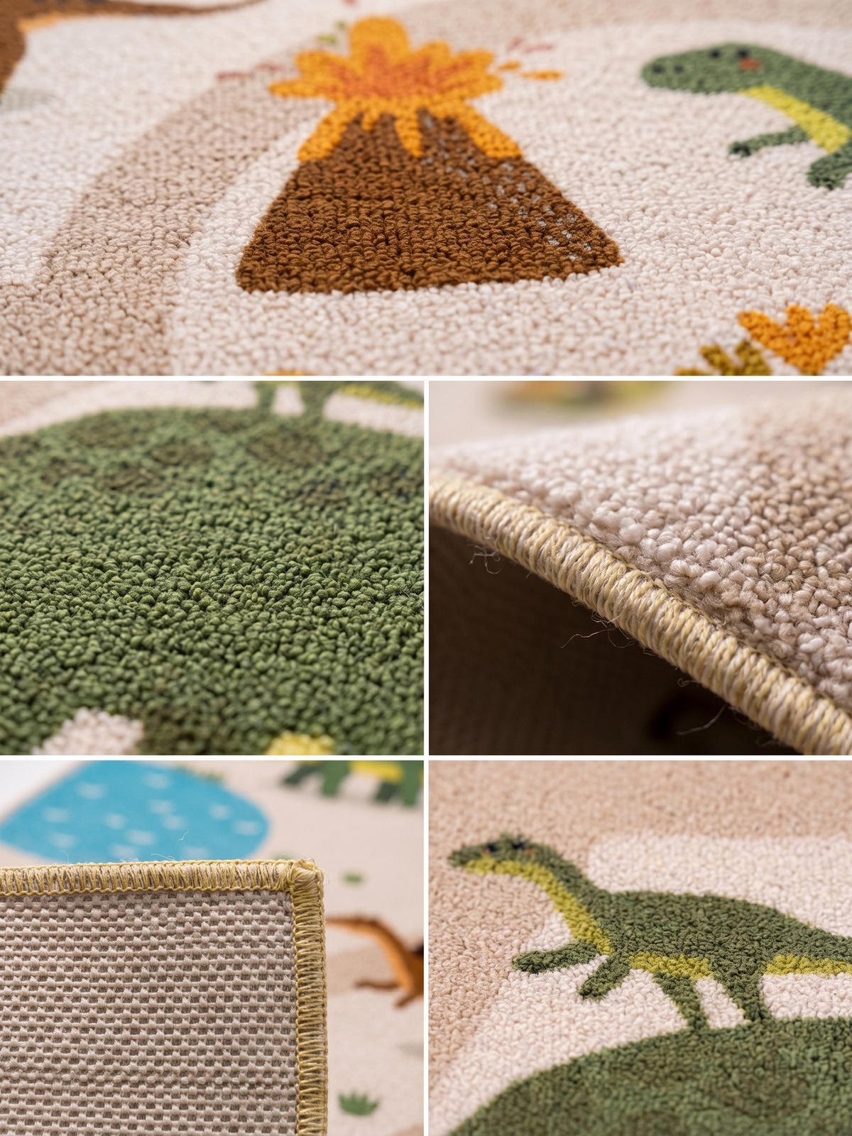 KINDERTEPPICH Kurzflor Dinosaurier-Landschaft Waschbar OEKO-TEX Spielteppich Jungen Mädchen Rund Beige 200x200 – TINO - Beige, Textil (200/200cm) - KADIMA DESIGN