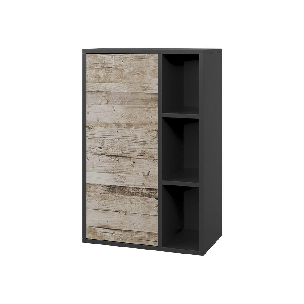 STĚNOVÁ POLICE Berno Černý/pískový dub - černá/Sonoma dub, kompozitní dřevo (50.1/78.4/28.3cm) - Vicco