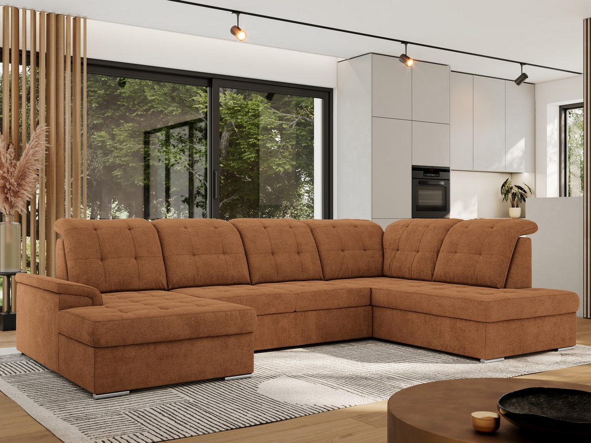 WOHNLANDSCHAFT MADRITO U - Orange Struktur - Rechts - Silberfarben/Orange, Textil/Metall (323/89/204cm) - MKS