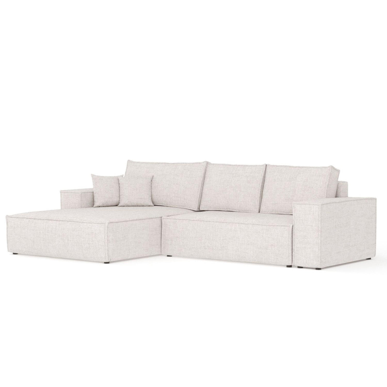 ECKSOFA TAURI mit Schlaffunktion Hellbeige im Neve Stoff - Sandfarben/Schwarz, Holz/Holzwerkstoff (294/185cm) - AltaBeds