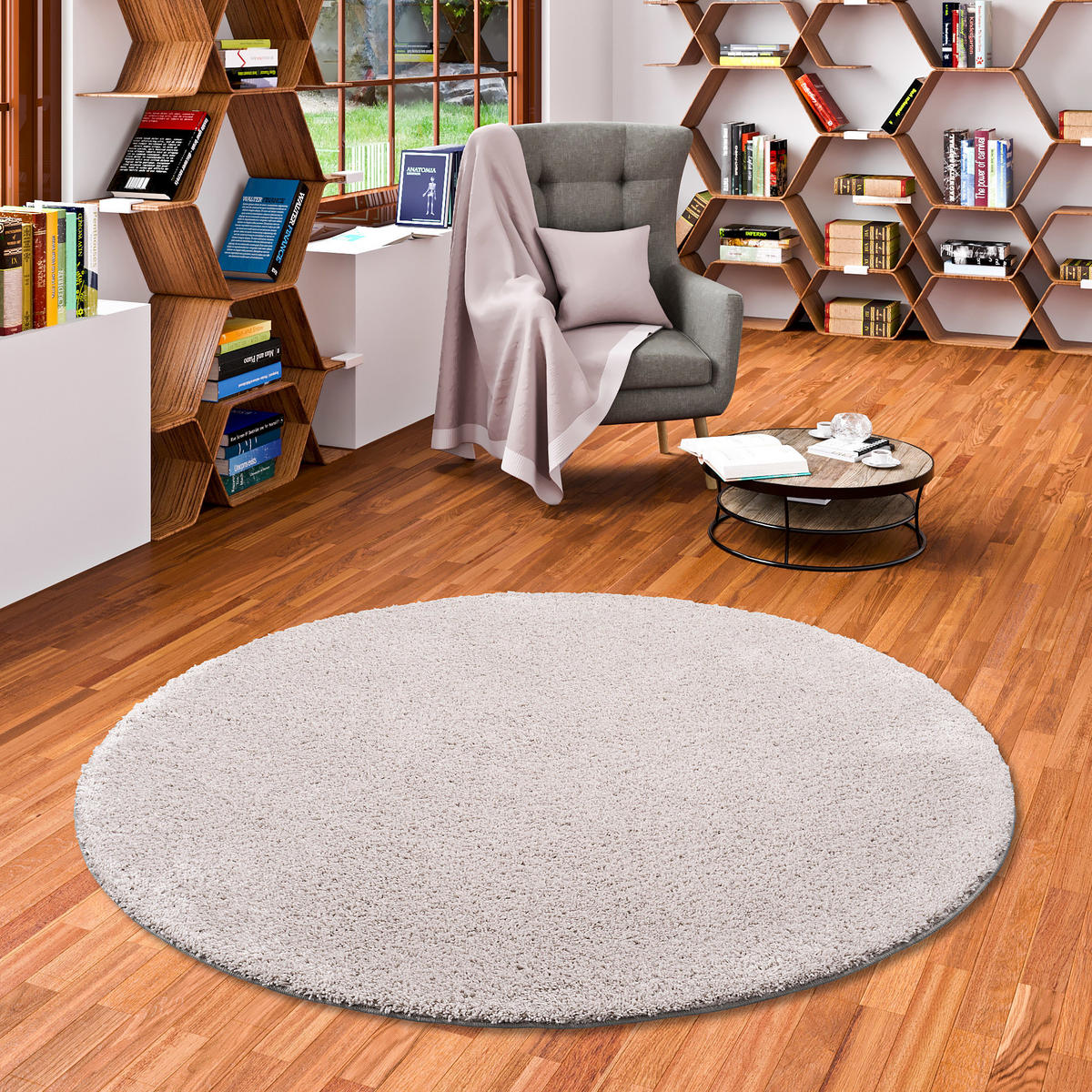 HOCHFLOR SHAGGY TEPPICH PALACE RUND - Grau, Textil (100/100cm) - Snapstyle