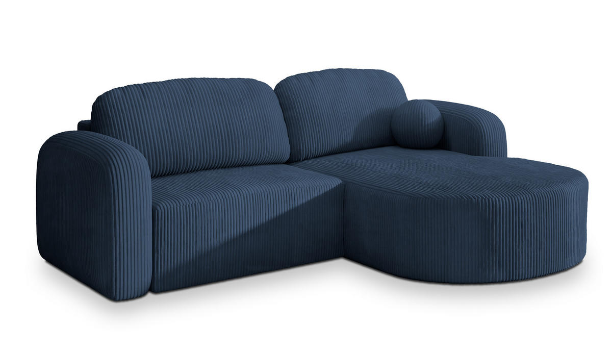 ECKSOFA AMILIA P R-S Blau Kordstoff mit Schlaffunktion - Blau, Holz (263/174cm) - MASSENO